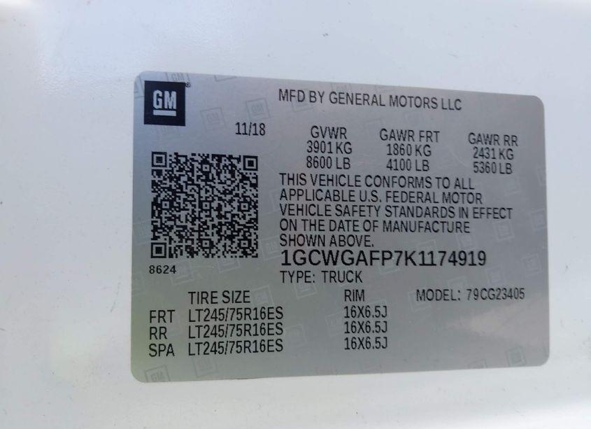 Photo 9 of 2019 Chevrolet Express 2500 WORK VAN (VIN 1GCWGAFP7K1174919)