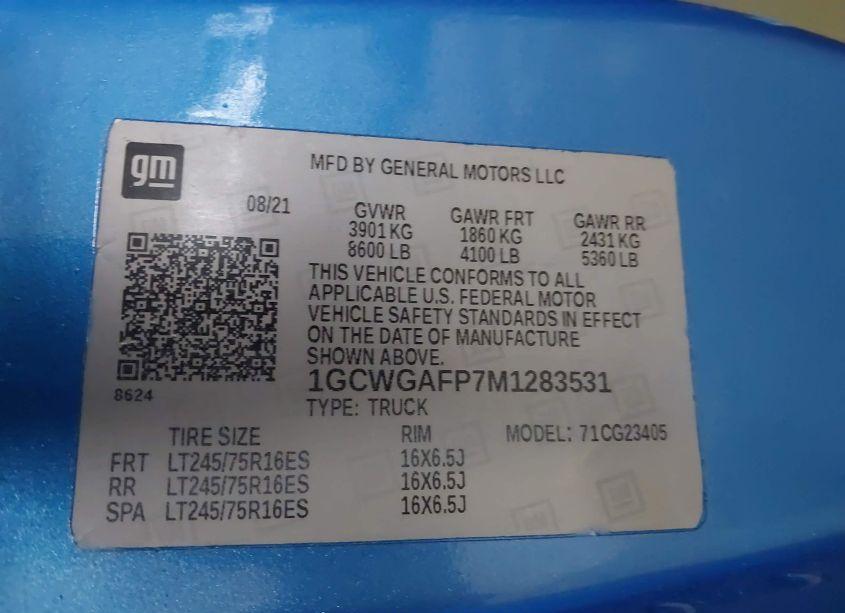 Photo 8 of 2021 Chevrolet Express CARGO RWD 2500 REGULAR WHEELBASE WT (VIN 1GCWGAFP7M1283531)