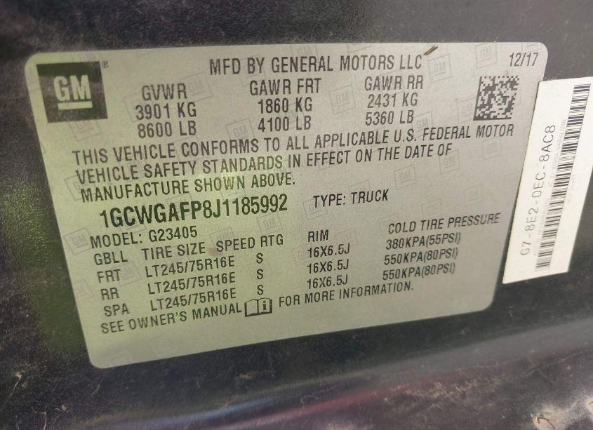 Photo 8 of 2018 Chevrolet Express 2500 WORK VAN (VIN 1GCWGAFP8J1185992)