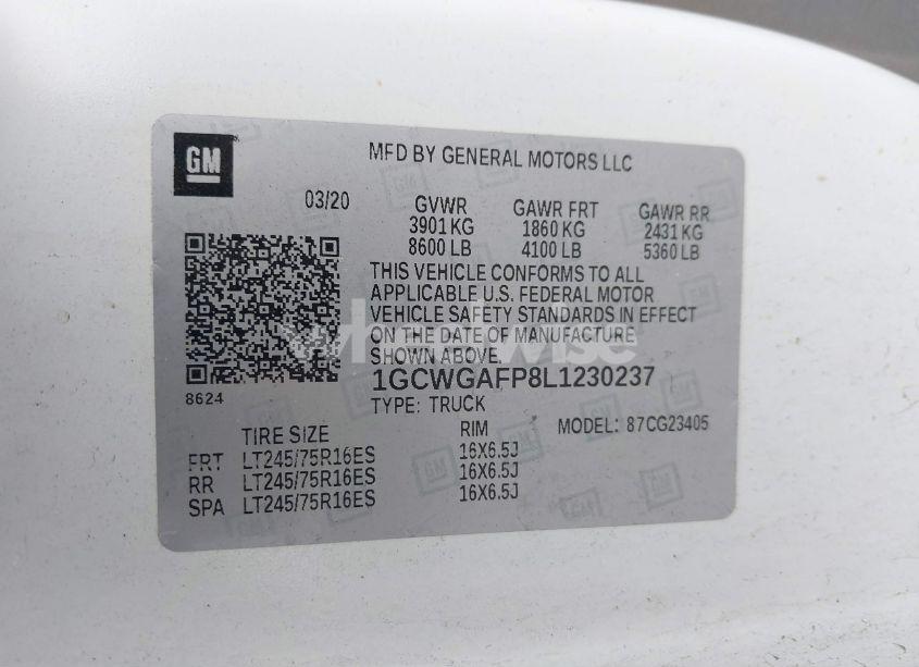 Photo 9 of 2020 Chevrolet Express CARGO RWD 2500 REGULAR WHEELBASE WT (VIN 1GCWGAFP8L1230237)