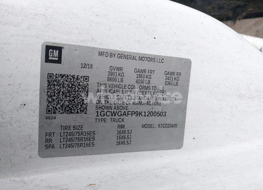 Photo 9 of 2019 Chevrolet Express 2500 WORK VAN (VIN 1GCWGAFP9K1200503)