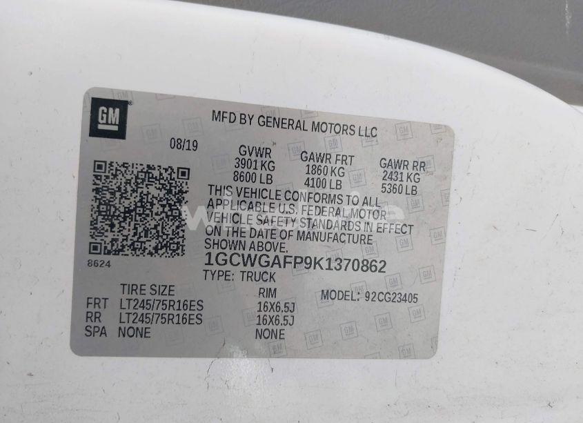 Photo 9 of 2019 Chevrolet Express 2500 WORK VAN (VIN 1GCWGAFP9K1370862)