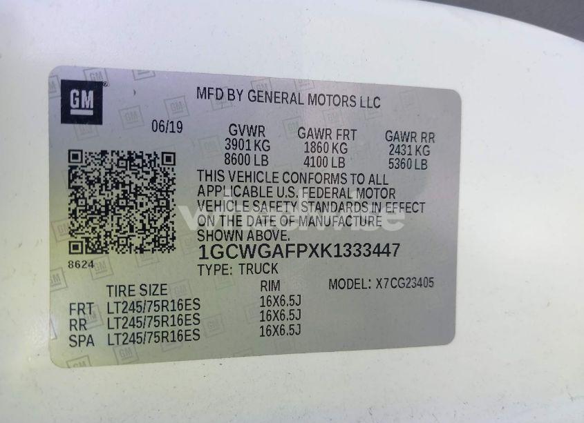 Photo 9 of 2019 Chevrolet Express 2500 WORK VAN (VIN 1GCWGAFPXK1333447)