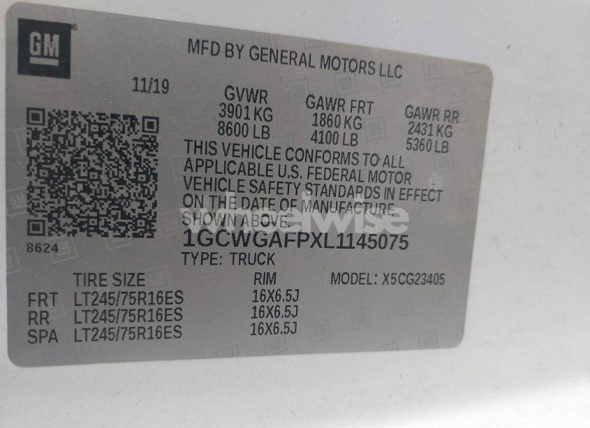 Photo 9 of 2020 Chevrolet Express CARGO RWD 2500 REGULAR WHEELBASE WT (VIN 1GCWGAFPXL1145075)