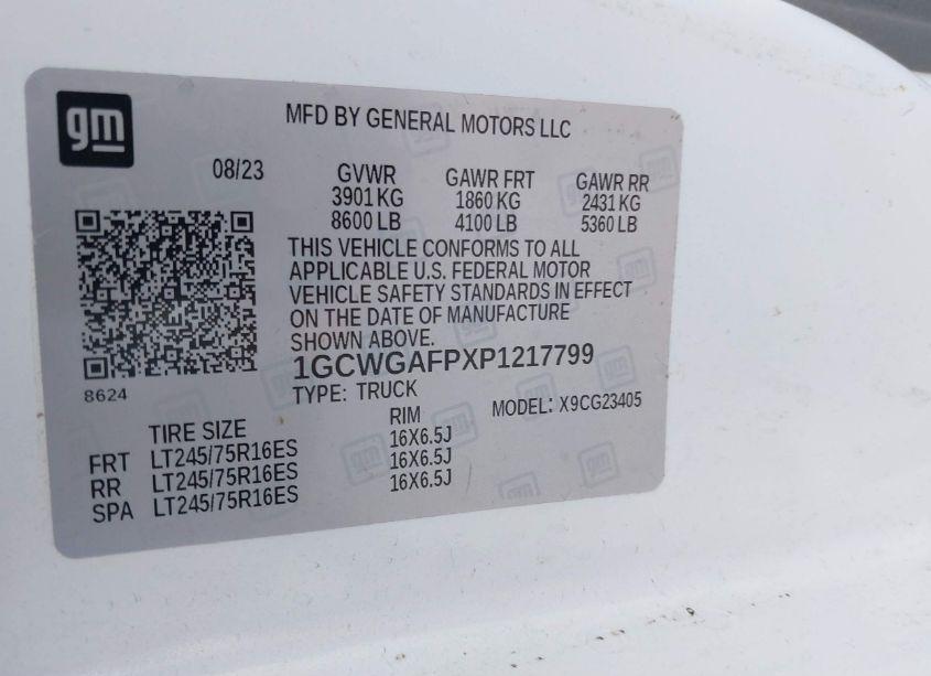 Photo 9 of 2023 Chevrolet Express CARGO RWD 2500 REGULAR WHEELBASE WT (VIN 1GCWGAFPXP1217799)