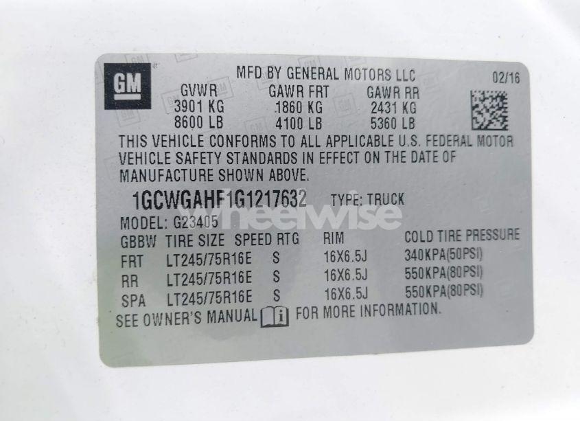 Photo 9 of 2016 Chevrolet Express 2500 WORK VAN (VIN 1GCWGAHF1G1217632)