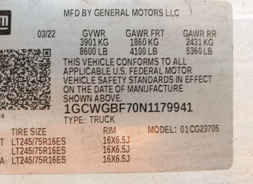 Photo 9 of 2022 Chevrolet Express CARGO RWD 2500 EXTENDED WHEELBASE WT (VIN 1GCWGBF70N1179941)