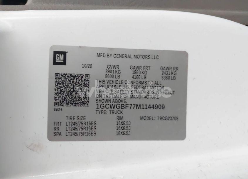 Photo 9 of 2021 Chevrolet Express CARGO (VIN 1GCWGBF77M1144909)