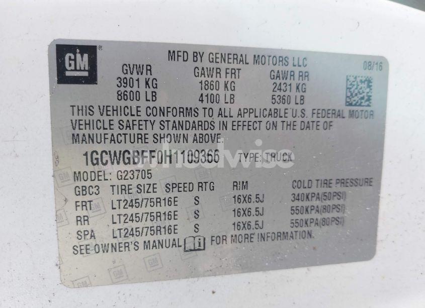 Photo 9 of 2017 Chevrolet Express 2500 WORK VAN (VIN 1GCWGBFF0H1109366)