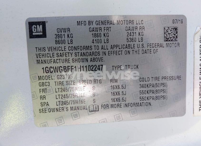 Photo 9 of 2017 Chevrolet Express 2500 WORK VAN (VIN 1GCWGBFF1H1102247)