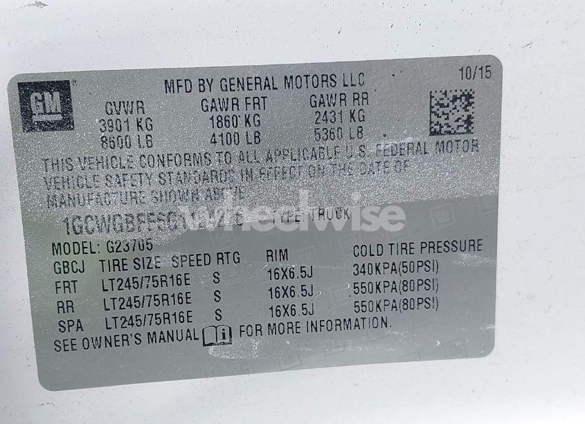 Photo 9 of 2016 Chevrolet Express 2500 WORK VAN (VIN 1GCWGBFF6G1154276)