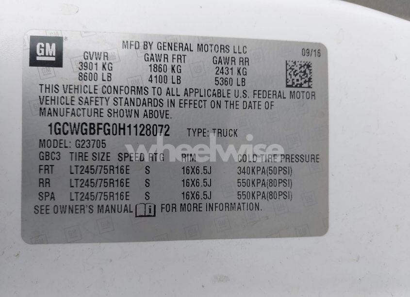 Photo 9 of 2017 Chevrolet Express 2500 WORK VAN (VIN 1GCWGBFG0H1128072)