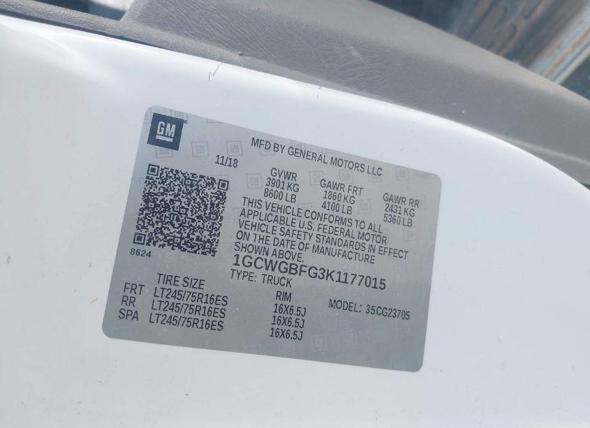 Photo 9 of 2019 Chevrolet Express 2500 WORK VAN (VIN 1GCWGBFG3K1177015)