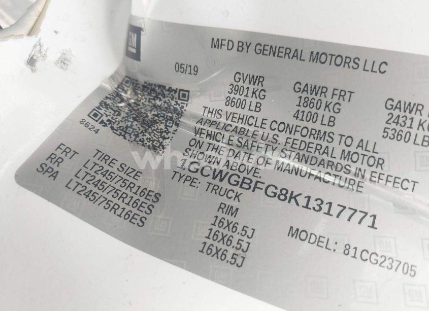 Photo 9 of 2019 Chevrolet Express 2500 WORK VAN (VIN 1GCWGBFG8K1317771)