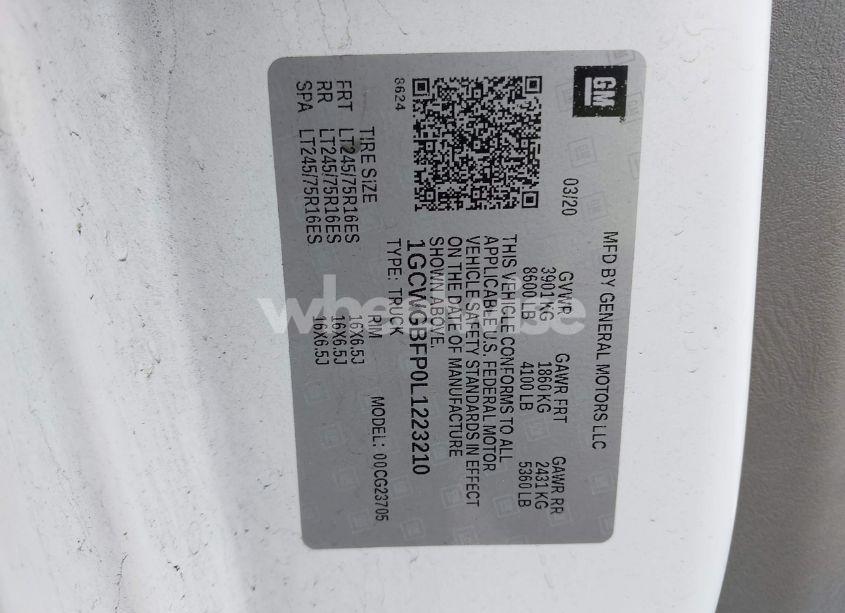 Photo 9 of 2020 Chevrolet Express CARGO RWD 2500 EXTENDED WHEELBASE WT (VIN 1GCWGBFP0L1223210)