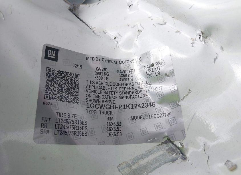 Photo 9 of 2019 Chevrolet Express 2500 WORK VAN (VIN 1GCWGBFP1K1242346)