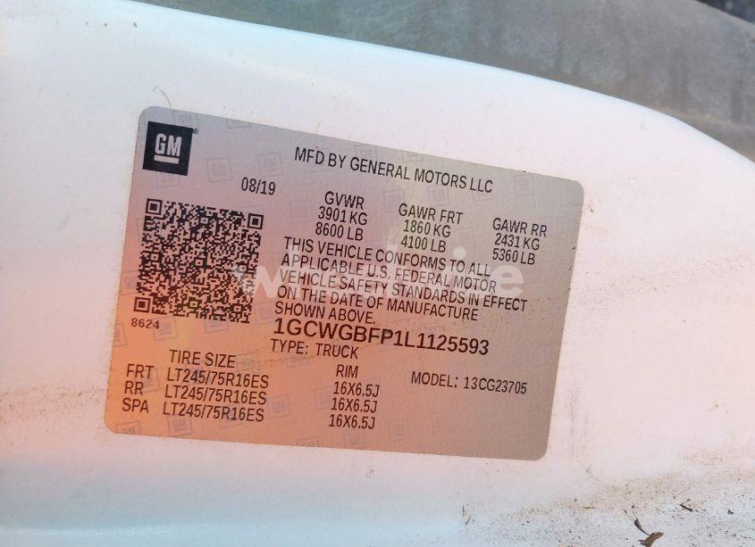 Photo 9 of 2020 Chevrolet Express CARGO RWD 2500 EXTENDED WHEELBASE WT (VIN 1GCWGBFP1L1125593)