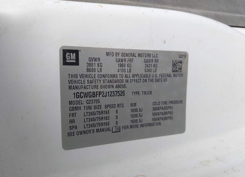 Photo 9 of 2018 Chevrolet Express 2500 WORK VAN (VIN 1GCWGBFP2J1237526)