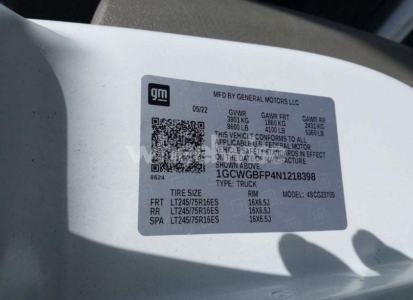 Photo 9 of 2022 Chevrolet Express CARGO RWD 2500 EXTENDED WHEELBASE WT (VIN 1GCWGBFP4N1218398)