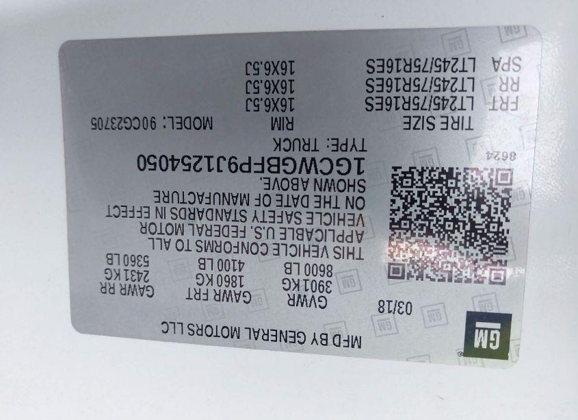 Photo 9 of 2018 Chevrolet Express 2500 WORK VAN (VIN 1GCWGBFP9J1254050)