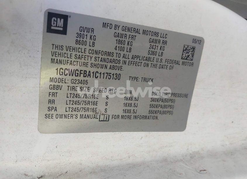 Photo 8 of 2012 Chevrolet Express 2500 WORK VAN (VIN 1GCWGFBA1C1175130)