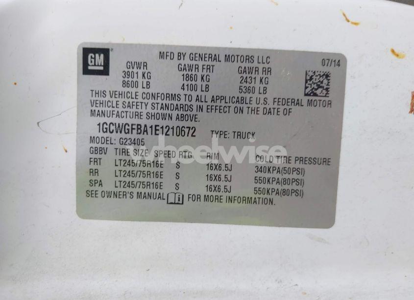 Photo 9 of 2014 Chevrolet Express 2500 WORK VAN (VIN 1GCWGFBA1E1210672)