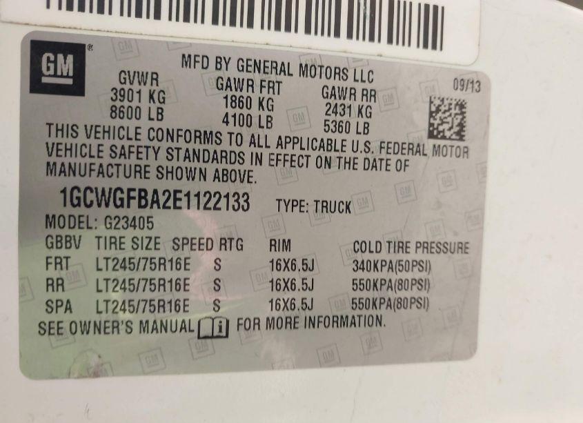 Photo 9 of 2014 Chevrolet Express 2500 WORK VAN (VIN 1GCWGFBA2E1122133)