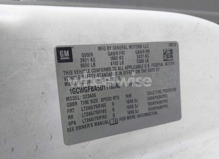 Photo 9 of 2013 Chevrolet Express 2500 WORK VAN (VIN 1GCWGFBA5D1110640)