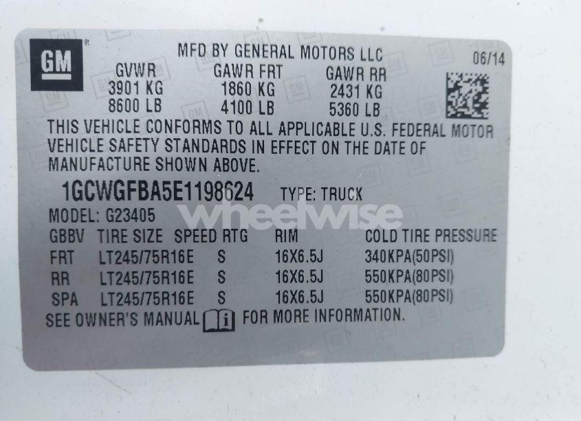 Photo 9 of 2014 Chevrolet Express 2500 WORK VAN (VIN 1GCWGFBA5E1198624)