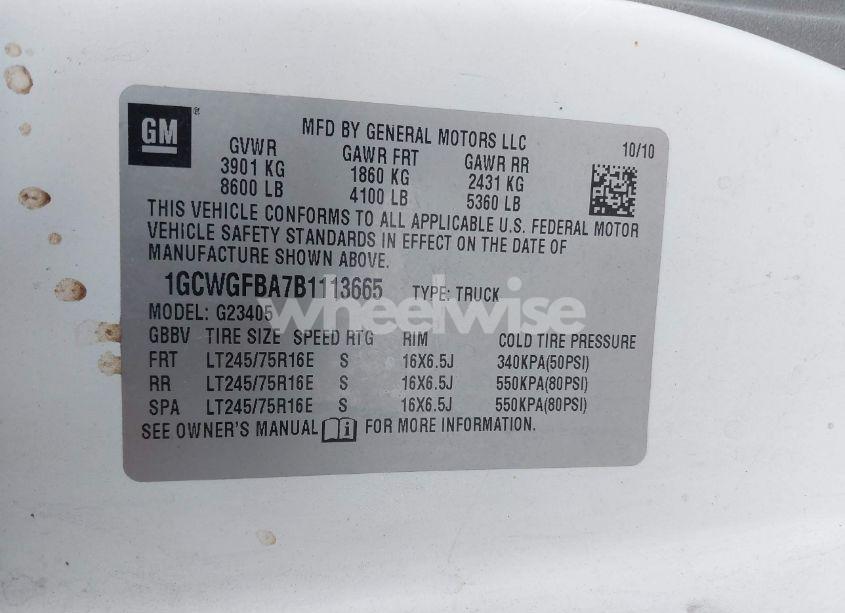 Photo 9 of 2011 Chevrolet Express 2500 WORK VAN (VIN 1GCWGFBA7B1113665)