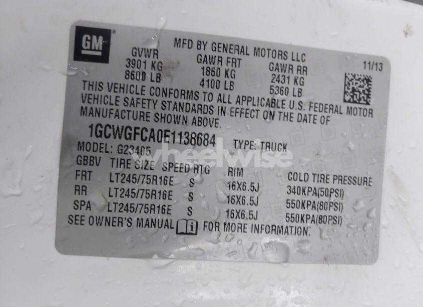 Photo 9 of 2014 Chevrolet Express 2500 WORK VAN (VIN 1GCWGFCA0E1138684)