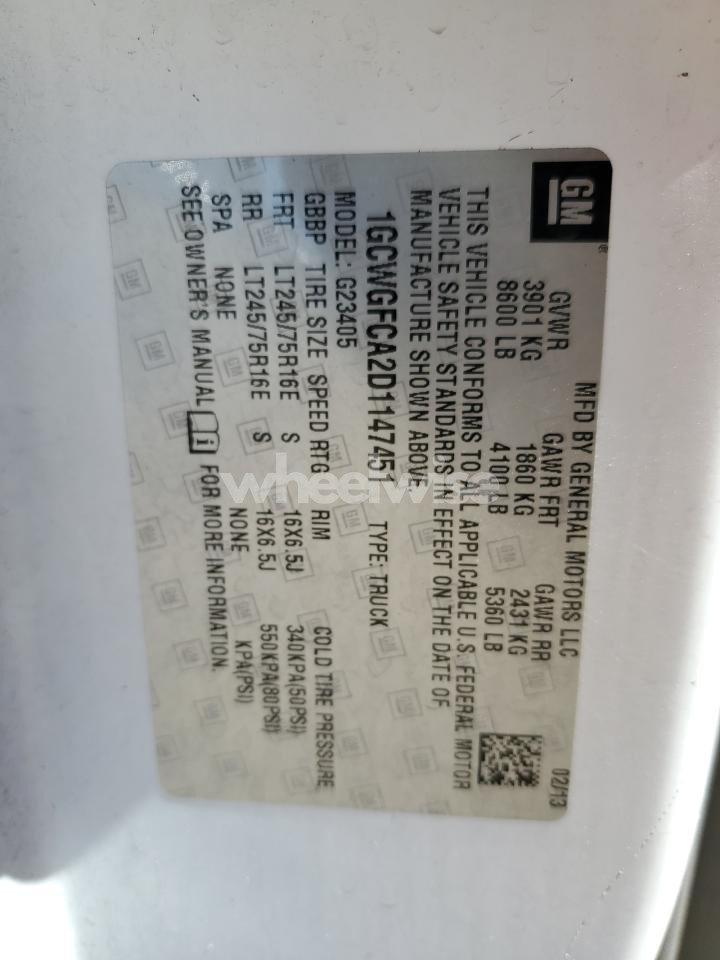 Photo 12 of 2013 CHEVROLET EXPRESS G2500 (VIN 1GCWGFCA2D1147451)