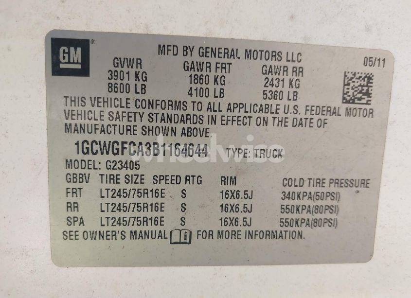 Photo 9 of 2011 Chevrolet Express 2500 WORK VAN (VIN 1GCWGFCA3B1164644)