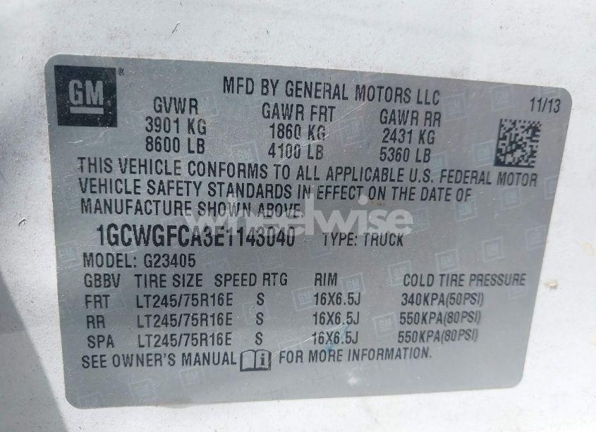 Photo 9 of 2014 Chevrolet Express 2500 WORK VAN (VIN 1GCWGFCA3E1143040)