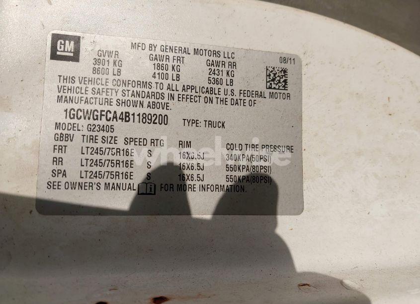 Photo 9 of 2011 Chevrolet Express 2500 WORK VAN (VIN 1GCWGFCA4B1189200)