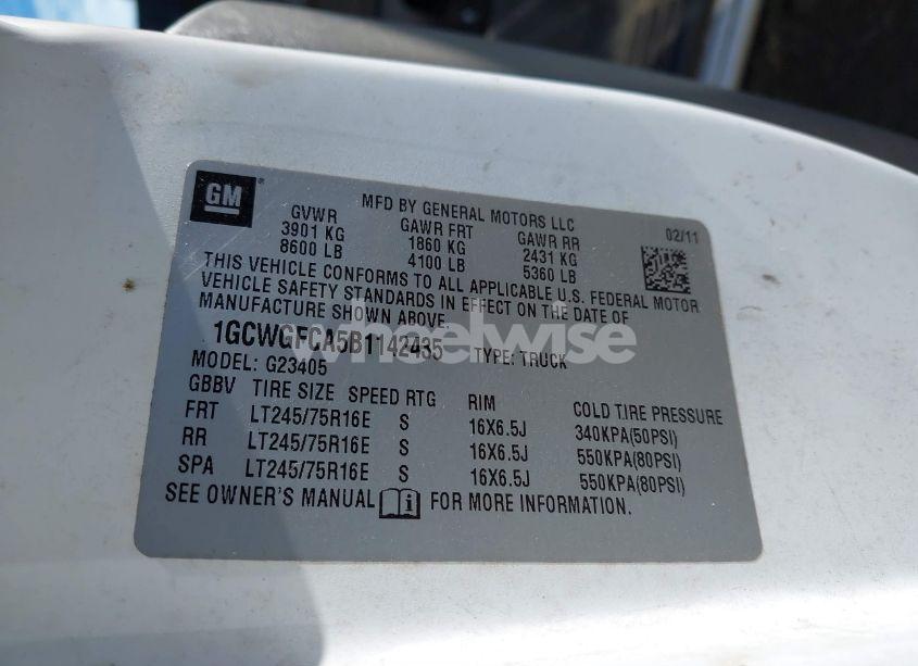 Photo 9 of 2011 Chevrolet Express 2500 WORK VAN (VIN 1GCWGFCA5B1142435)