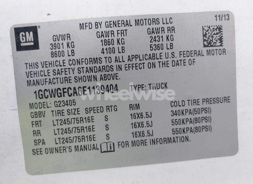 Photo 9 of 2014 Chevrolet Express 2500 WORK VAN (VIN 1GCWGFCA6E1139404)