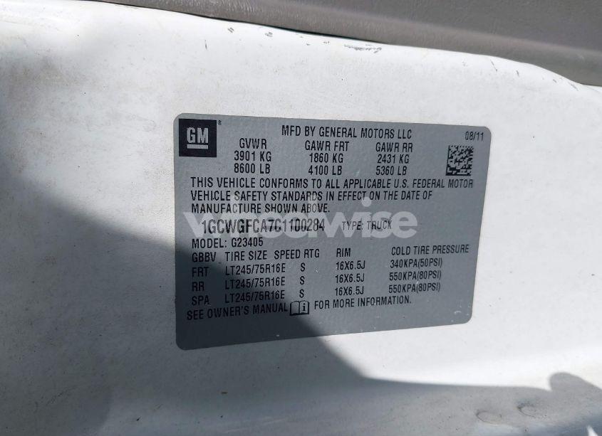 Photo 9 of 2012 Chevrolet Express 2500 WORK VAN (VIN 1GCWGFCA7C1100284)