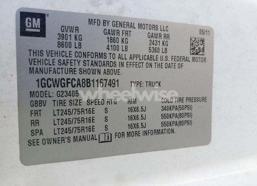 Photo 9 of 2011 Chevrolet Express 2500 WORK VAN (VIN 1GCWGFCA8B1167491)