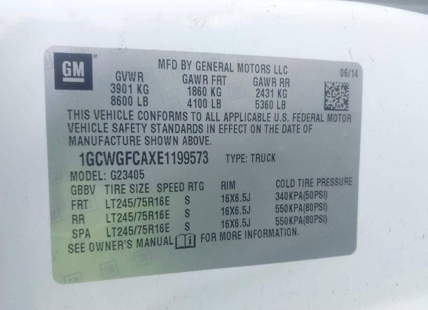 Photo 9 of 2014 Chevrolet Express 2500 WORK VAN (VIN 1GCWGFCAXE1199573)