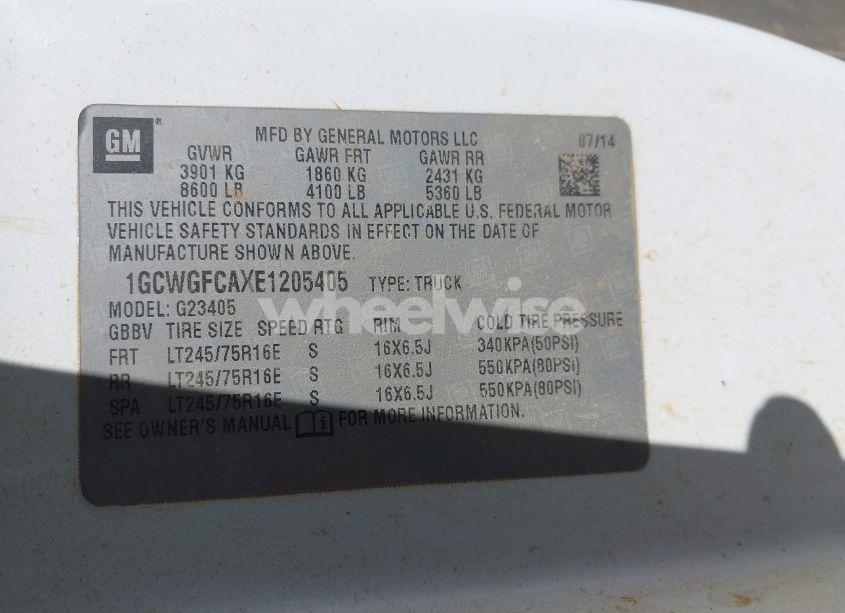 Photo 9 of 2014 Chevrolet Express 2500 WORK VAN (VIN 1GCWGFCAXE1205405)