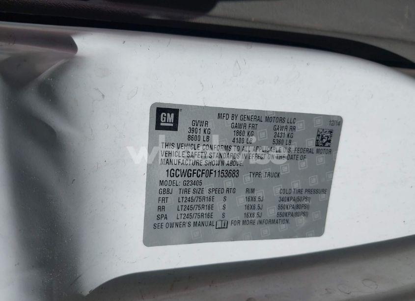 Photo 9 of 2015 Chevrolet Express 2500 WORK VAN (VIN 1GCWGFCF0F1153683)