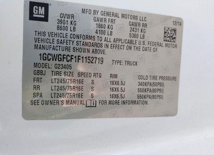 Photo 9 of 2015 Chevrolet Express 2500 WORK VAN (VIN 1GCWGFCF1F1152719)