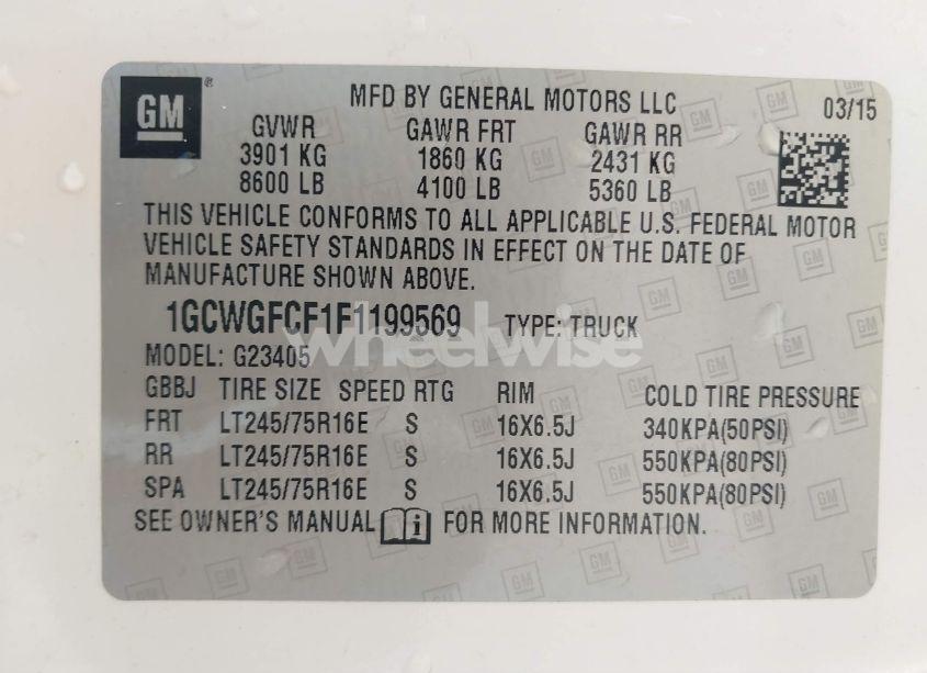 Photo 9 of 2015 Chevrolet Express 2500 WORK VAN (VIN 1GCWGFCF1F1199569)