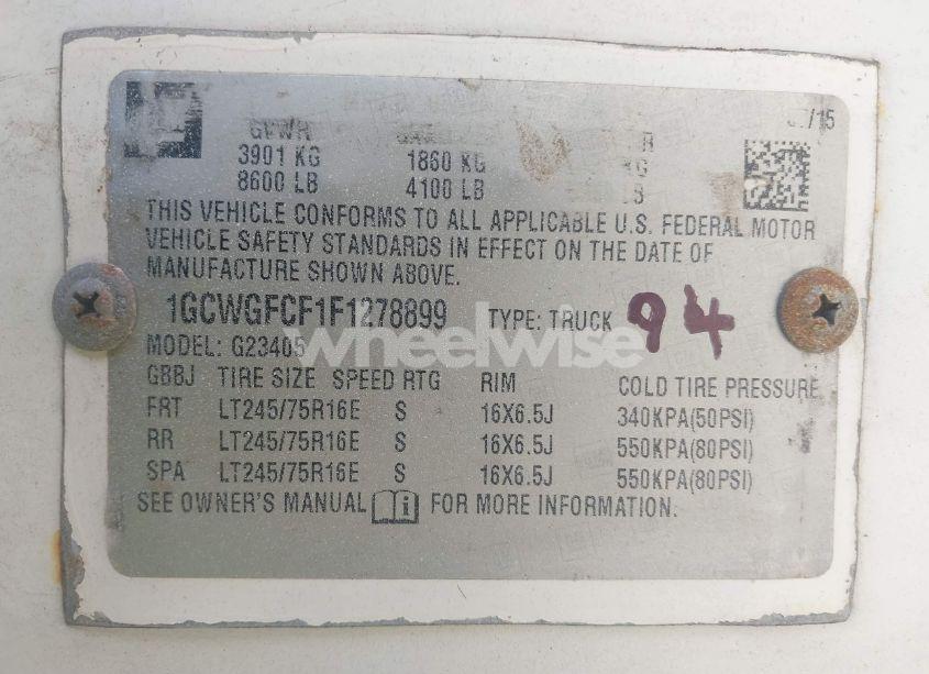 Photo 9 of 2015 Chevrolet Express 2500 WORK VAN (VIN 1GCWGFCF1F1278899)