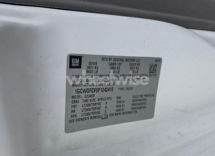 Photo 9 of 2015 Chevrolet Express 2500 WORK VAN (VIN 1GCWGFCF5F1242410)