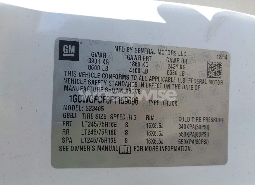 Photo 9 of 2015 Chevrolet Express 2500 WORK VAN (VIN 1GCWGFCF6F1159696)