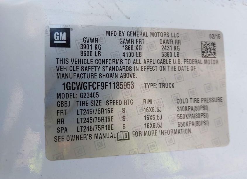 Photo 9 of 2015 Chevrolet Express 2500 WORK VAN (VIN 1GCWGFCF9F1185953)