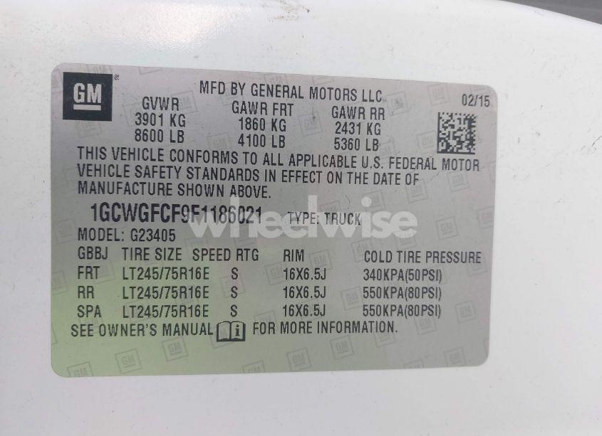 Photo 9 of 2015 Chevrolet Express 2500 WORK VAN (VIN 1GCWGFCF9F1186021)