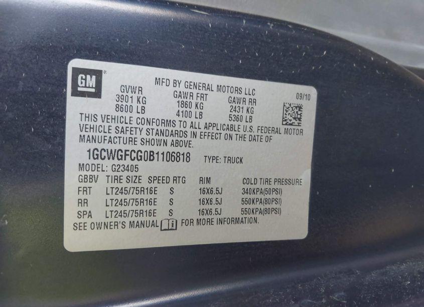 Photo 9 of 2011 Chevrolet Express 2500 WORK VAN (VIN 1GCWGFCG0B1106818)